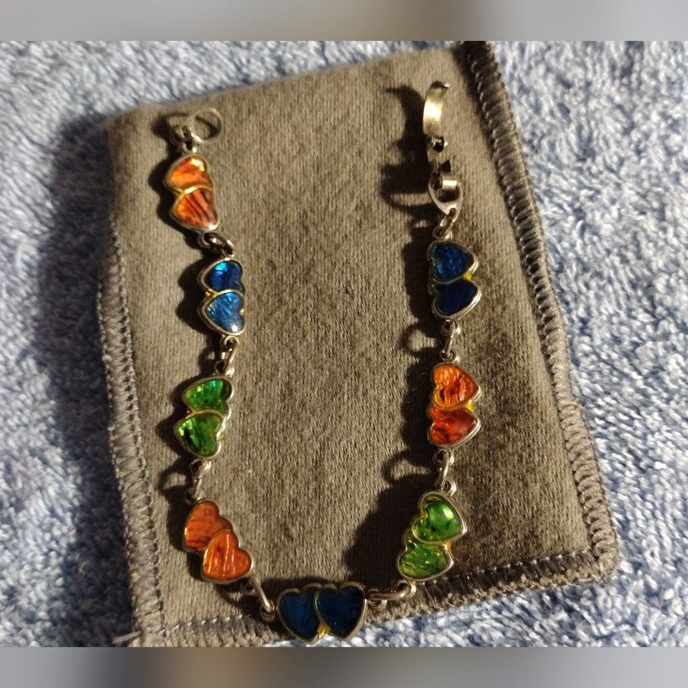 Vintage Alalone Double Hearts Silver Tone Bracelet
